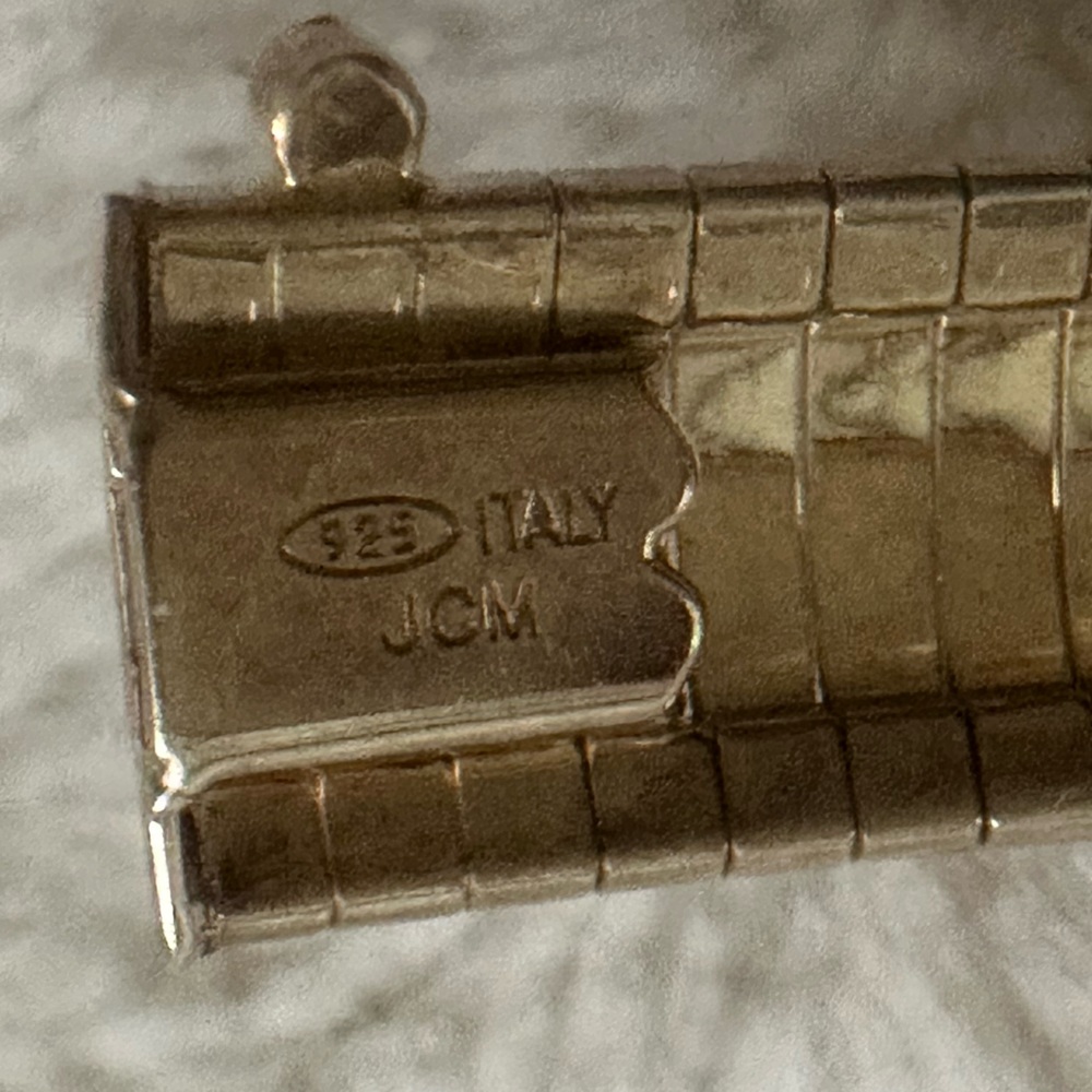 "JACMEL" SOLID STERLING SILVER GREEK KEY STYLED OMEGA FLEXIBLE BRACELET - Picture 6 of 9